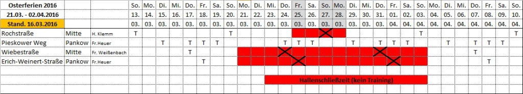 Hallenschließung Osterferien 2016